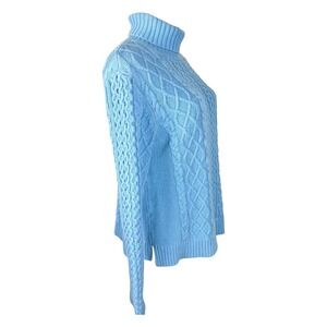 Lands End Womens Light Blue Cable Knit Turtleneck Sweater Size Large Petite‎
